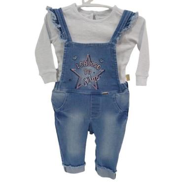 Imagem de Macacão Jardineira Jeans Bebê Menina + Body Paraiso Rf 12978-Feminino