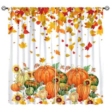 Imagem de Cortina de abóbora de outono, folha de bordo de abóbora, girassol, Ação de Graças, outono, fazenda, colheita, cortinas de janela para quarto, sala de estar, 106,7 cm L x 114,3 cm C (sem apagão)