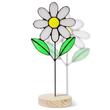 Imagem de Protetor solar de vitral feito à mão, apanhador solar de margarida para mesa, decoração de vaso de plantas, peitoril de janela, presente floral para mulheres, mães, amantes de plantas