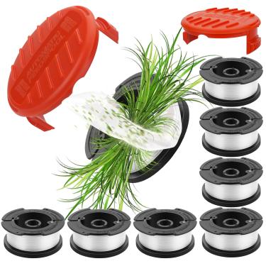 Imagem de PETOX AF-100 Corda de comedor de ervas daninhas automáticas peças de carretel de substituição de alimentação automática de 9 m 0,15 cm, recargas de linha de aparador de cordas Black & Decker e acessórios de grama (8 carretéis + 2 tampas)