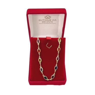 Imagem de Gargantilha Folheada A Ouro Pedras Zircônias Coloridas Ovais