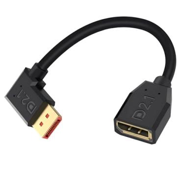 Imagem de Danfetsoy Cabo DP macho para fêmea de ângulo esquerdo, cabo DisplayPort de 54 Gbps 2.1 para Alienware, monitor LG Ultragear, HDTV, Fire TV, computador, etc. 0,15 m/6 polegadas