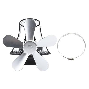 Imagem de Fan de lareira de parede magnética Operação silenciosa de 5 lâminas de lenha fogão a lenha Burner de madeira para lareiras e fogões de madeira liga de alumínio 1053g (Prata)