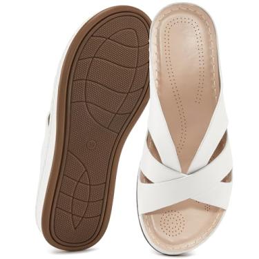 Imagem de Alicegana Sandálias femininas sapatos de plataforma: sandálias elegantes de verão plataforma baixa confortáveis sandálias de praia para caminhada para mulheres 2025, Branco, 35