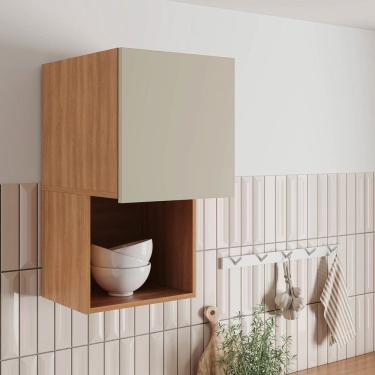 Imagem de Armário Aéreo 1 Porta com Nicho 40cm Aroeira Cabecasa Madeiramadeira Cinza Sereno/Cedro