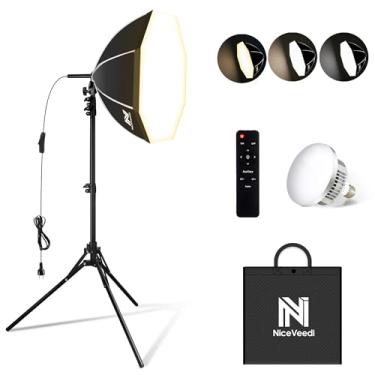 Imagem de NiceVeedi Kit de Iluminação para Fotografia Softbox, Kit de Iluminação Softbox de 20 "Com Lâmpadas LED Equivalentes de 5400K 650W e Suporte para Tripé de 63", Kit de Luz de Estúdio para Retratos Fotog