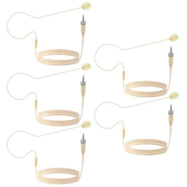 Imagem de Pacote com 5 fones de ouvido com gancho único, microfone de cabeça de bloqueio de parafuso de 3,5 mm, condensador omnidirecional para Sennheiser, trabalho para palestras, teatro, apresentações, bege