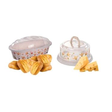 Imagem de Kit Queijeira Porta Pão C/ Tampa Decorado Flor Plasútil