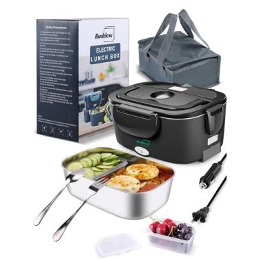 Imagem de Buddew Lancheira elétrica aquecida para adultos – aquecimento rápido de 80 W, aço inoxidável de grau alimentício 1,5 L, aquecedor de alimentos portátil de 12 V/24 V/110 V, para trabalho, viagem, carro