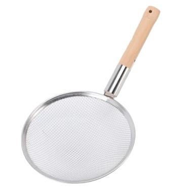 Imagem de Asixxsix Colher para escumadeira, Coador de alimentos de malha fina de aço inoxidável com cabo de madeira, Concha para escumadeira, cozimento, fritura,gordura, utensílios de cozinha (30cm)