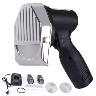 Imagem de Faca elétrica Shawarma, faca turca profissional de bateria sem fio de 80 W, faca giroscópio comercial de aço inoxidável, fatiador de carne Doner Kebab com 2 lâminas, espessura ajustável de 0-8 mm