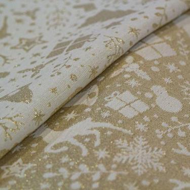 Imagem de Tecido Jacquard Lurex Branco e Dourado Decoração de Natal - 2,80m de L
