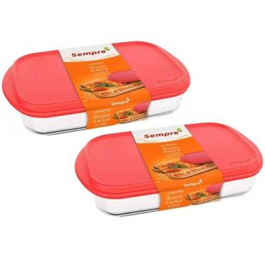 Imagem de Kit c/2 Travessa De Vidro Retangular Sempre Assadeira 4L c/Tampa - Nad