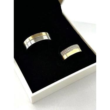 Imagem de Par de Aliancas de Bodas, Ouro 18K Amarelo e Branco, cravado com 2 fil
