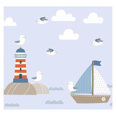 Imagem de Papel de Parede Adesivo Infantil Marítimo Barco Bebe Quarto Menino - 5