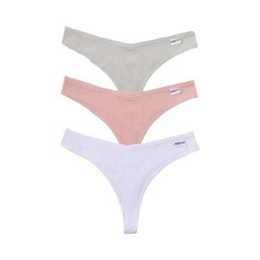 Imagem de Conjunto De 3 Peças De Tangas Femininas Sexy De Algodão Com Cintura Em
