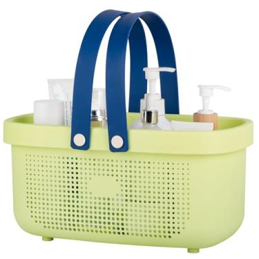 Imagem de JiatuA Cesto de armazenamento de plástico com alça de chuveiro portátil organizador para banheiro, cozinha, dormitório, quarto, amarelo