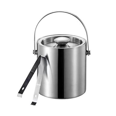 Imagem de Balde de gelo para festas Balde de gelo de aço inoxidável em casa com alça Balde de gelo isolado de parede dupla espessa com tampa e pinça, balde de gelo para festas, recipiente de gelo, balde de