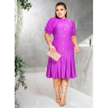 Imagem de Vestido Midi Plus Size Babado Pregueado Moda Feminina Evangélica - Mis