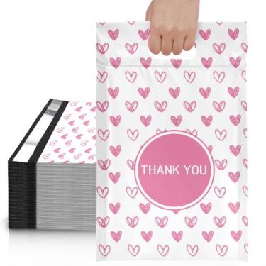 Imagem de Mailers de poliéster Jinruikj Pink Heart 30x39cm 50 unidades com alça