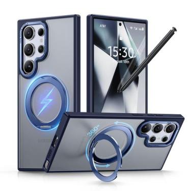 Imagem de Capa QTLier para Samsung Galaxy S24 Ultra com suporte de 360 azul