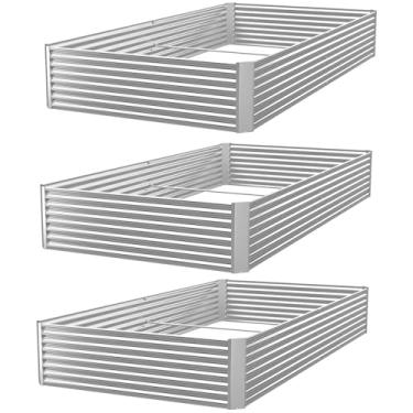Imagem de BTDVR 3 canteiros elevados galvanizados ao ar livre, canteiros elevados de metal para vegetais, caixa de jardim acima do solo para flores, cama de jardim de aço para jardinagem - 6 x 3 x 25