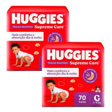 Imagem de Kit 2 Fralda Roupinha Huggies Supreme Care Tamanho G 70 Unidades Desca