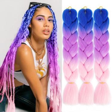 Imagem de Extensão de cabelo trançada AFNOTE Ombre Pink 60 cm, 3 unidades