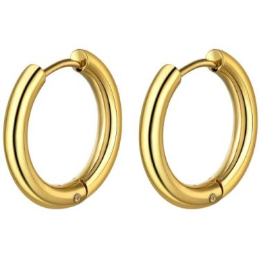 Imagem de Brincos de argola de aço inoxidável 316L da ChainsHouse, punk Statement Hipoalergênico Cirúrgico Brincos de argola para homens e mulheres, Gilrs, caixa de presente Dourado