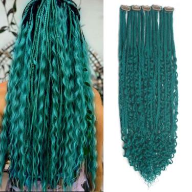 Imagem de Kyriena Extensões Boho Dreadlock de 61 cm, 5 peças, encaixe, 5 clipes com 15 fios SE Curly Dreads com caixa trançada Castleton Verde Sintético Crochê Bohemian Styles Dreads para mulheres