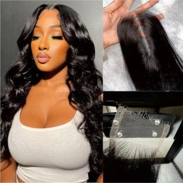 Imagem de NIKISS Fecho de renda HD real de 2 x 15 cm apenas, renda invisível ultrafina de 0,095 mm, fechamento de cabelo humano ondulado do corpo pré-arrancado, renda suíça, nó descolorido 40,6 cm