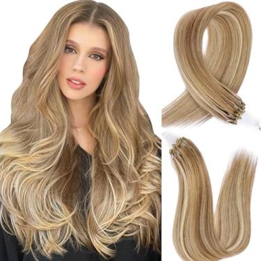 Imagem de DIYOMO Extensões de Cabelo Humano Microlink #760 Marrom Balayage Castanho Claro com Loiro 35,5 cm Liso e Invisível Micro Loop Remy Hair 30g/pacote Micro Link Microbead Extensões de Cabelo Humano