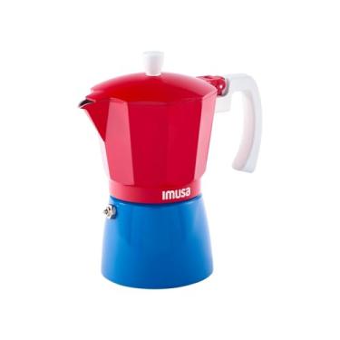 Imagem de IMUSA Cafeteira de café expresso para fogão, 6 xícaras – Pote de moka de alumínio fundido, edição de cores caribenhas, vermelho, azul, branco – cafeteira cubana Cafetera Italiana Espresso
