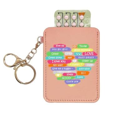 Imagem de Suporte para pílulas anticoncepcionais, capa organizadora compacta de 10 x 8 cm com chaveiro, serve para pacotes de comprimidos padrão, proteção portátil e elegante, arte discreta engraçada fofa