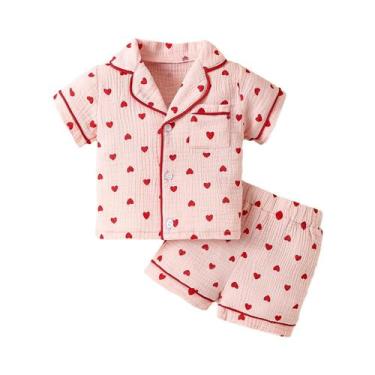 Imagem de Conjunto de Top e Shorts com Estampa de Coração para Meninas - Blusa c