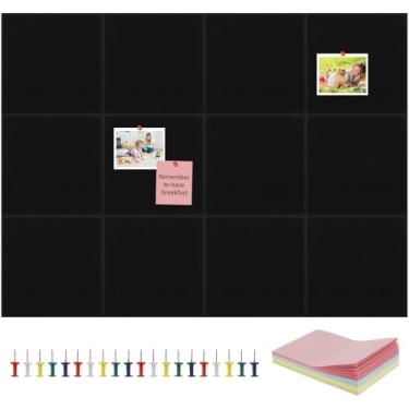 Imagem de Pacote com 12 azulejos de parede de feltro antiderrapante para quadro de avisos, quadro de cortiça adesivo, quadrados, quadro de cortiça, quadro de avisos, azulejos de parede com pinos de pressão