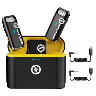 Imagem de Hollyland Lark M1 Microfone Lapela Sem Fio Com Dois Adaptadores, Transmissão Sem Fio 200 M, 8 Horas de Duração da Bateria, Compatível com Câmeras DSLR/iPhone/Android/Stream ao Vivo-Preto