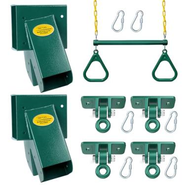 Imagem de BETOOLL Swing Sets Brackets - 2 A-Frame Swing Set Brackets and 4 Swing Hangers and Trapeze Swing Bar with All Mounting Heavy Duty Hardware Included - Swing Set Kit for Porch, Yard, Playground - Green