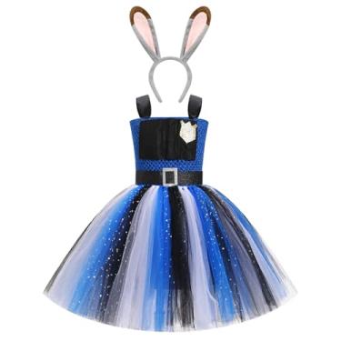 Imagem de ABEWIP Fantasia de Halloween para meninas, coelho, policial, cosplay, roupa com faixa de cabeça, babados, tule, tutu, vestido de Halloween para meninas, coelho, policial 10-12 anos