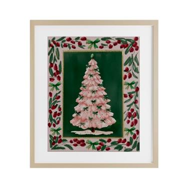 Imagem de Stupell Industries Impressão emoldurada de bétula de árvore de Natal rosa com borda botânica sob vidro, design por Yen, 40,6 x 33,5 cm