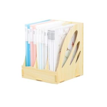 Imagem de Organizador de arquivos de mesa Porta-arquivos de revistas, fichário documentos, organizador papéis, suporte arquivo, 3 compartimentos(Beige)