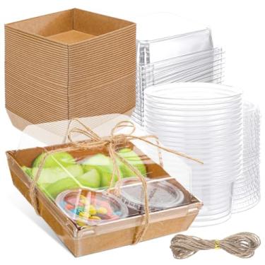 Imagem de Vesici Conjunto de 153 caixas de maçã caramelo faça você mesmo, caixa de presente de papel kraft de 12 cm com capa transparente, recipientes de plástico de 59 g, embalagem feita à mão de maçã caramelo