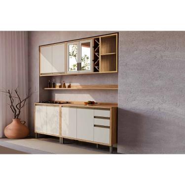 Imagem de Kit Cozinha Modulada 6 Peças Tempranillo (2Aéreos+2Balcões+2Complementos) C6P122 Amendoa/Off White - Ronipa