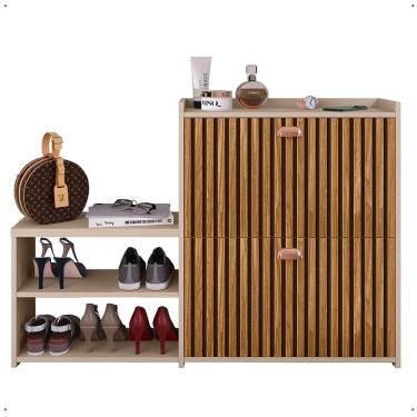 Imagem de Sapateira Hall Entrada 2 Gaveta Basculante Puxador Concha Banco Prateleira Porta Sapatos Sala Quarto Retrô Milano - RPM  