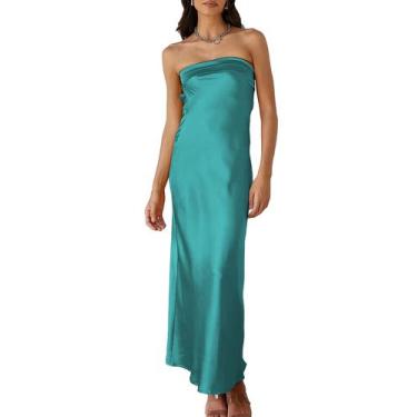 Imagem de Vestido maxi Realtix, seda acetinada, sem encosto, camiseta tubular fe