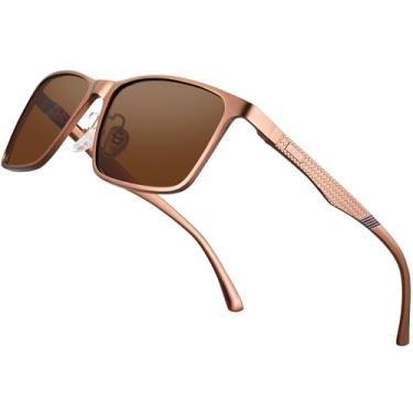 Imagem de BIRCEN Óculos de sol masculinos com proteção UV polarizada: óculos escuros clássicos para homens dirigindo pesca com armação de metal Al-Mg, Lente marrom com armação G-brown, One Size