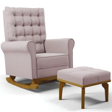 Imagem de Poltrona de Amamentação Balanço e Puff Base de Madeira Brenda G05 Veludo Rosê - Mpozenato