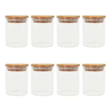 Imagem de Kit 8 Pcs Pote De Vidro Com Tampa De Bambu Hermético 200Ml