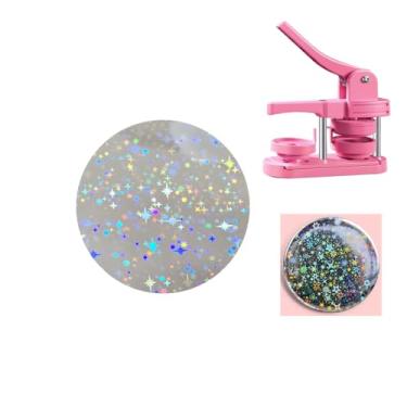 Imagem de KJArrow 200 peças de filme plástico de botão para crachá de 44 mm, suprimentos para máquina de botão de 4,73 polegadas, películas protetoras com glitter, alfinetes, refil de papel a laser brilhante em
