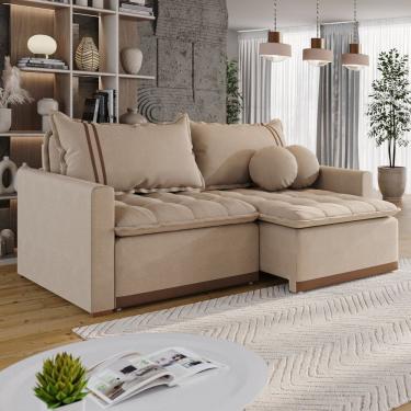 Imagem de Sofá Cama em Madeira Eucalipto e Linho 220cm Flórida Bege